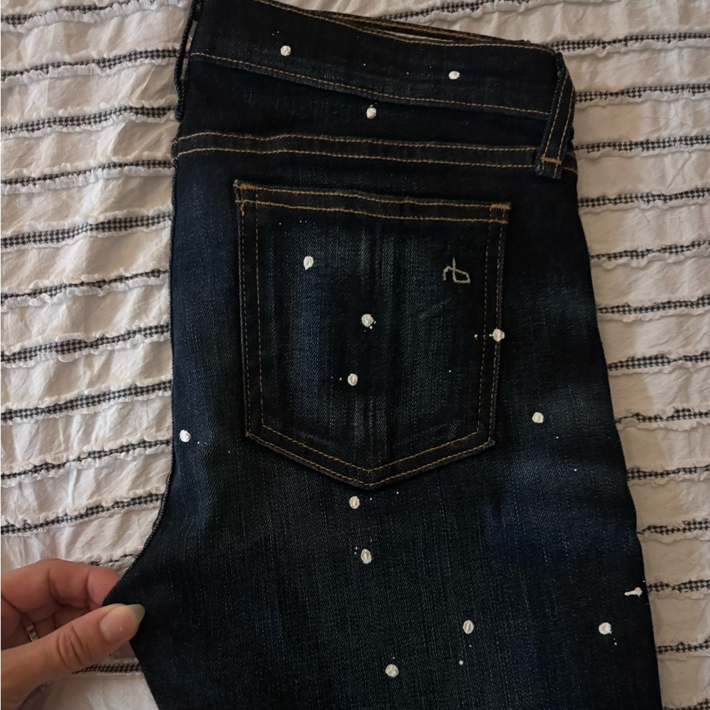 Rag & Bone deep blue denim paint splash skinny jean